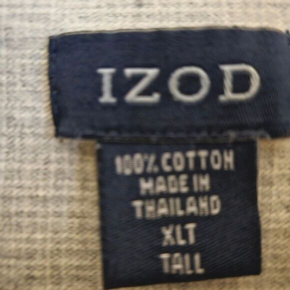 IZOD Men’s XLT Tall Button Down Shirt | 100% Cotton Gray Cream Plaid Long Sleeve - Picture 3 of 10